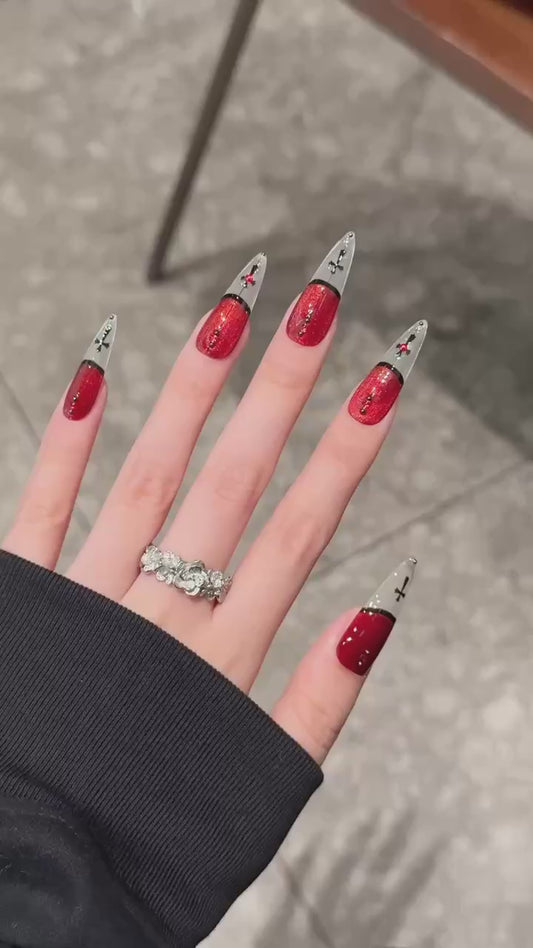 Crimson Gothic Cross Press - on Nails