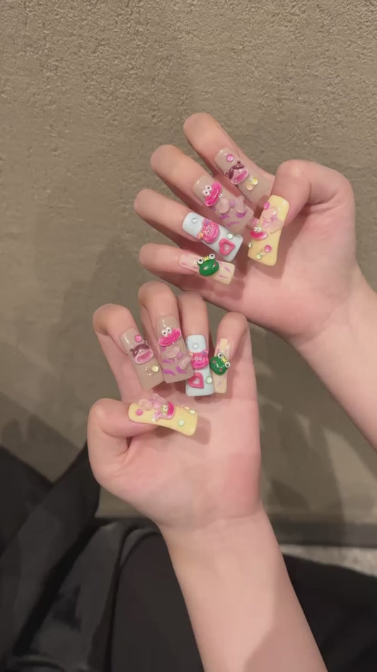 Colorful Cute Cartoon Press - on Nails