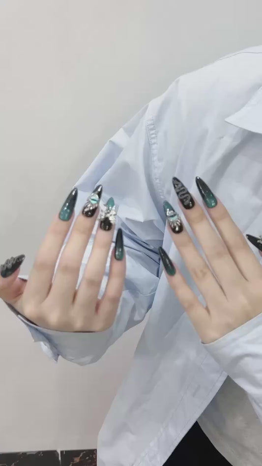 Dark Blue Mystic Glam Nails