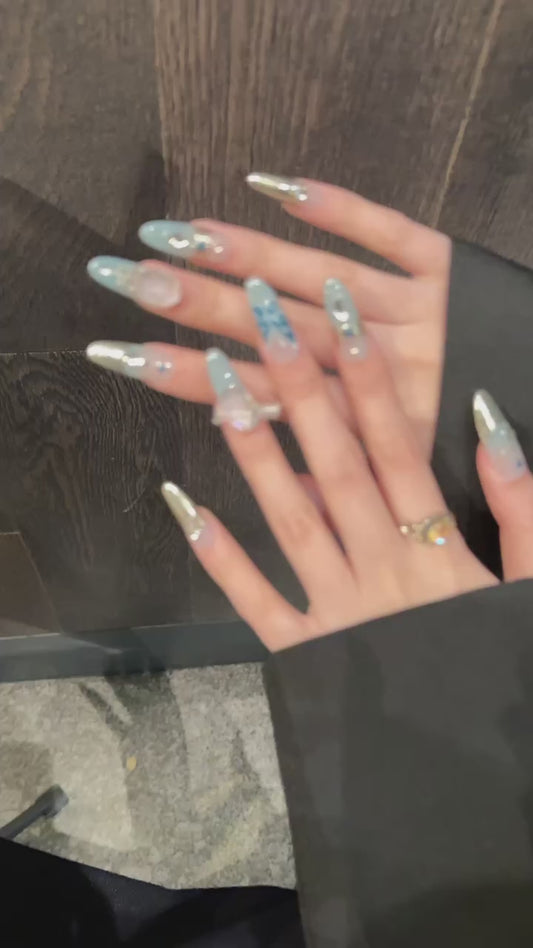 Ice - blue Butterfly Elegant Transparent Press - on Nails