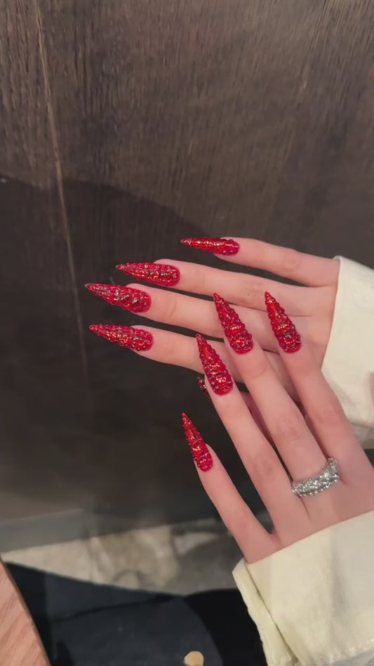Red Luxe Gemstone Press - on Nails