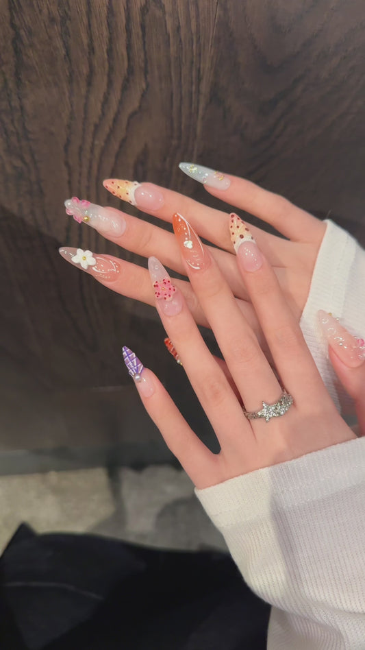 Colorful Floral Pearl Press - on Nails