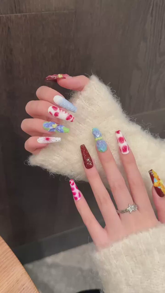 Colorful Floral Art Press - on Nails