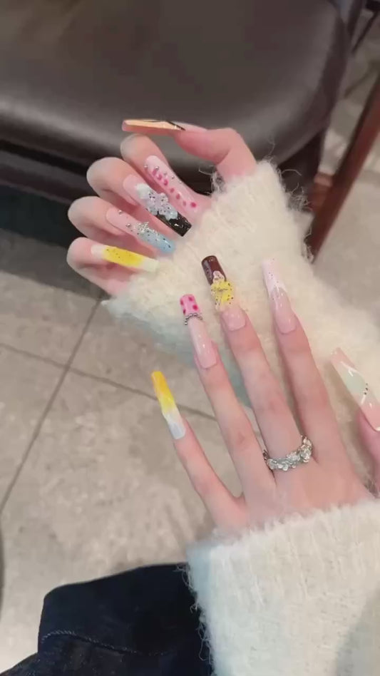 Colorful Floral Gradient Unique - pattern Press - on Nails
