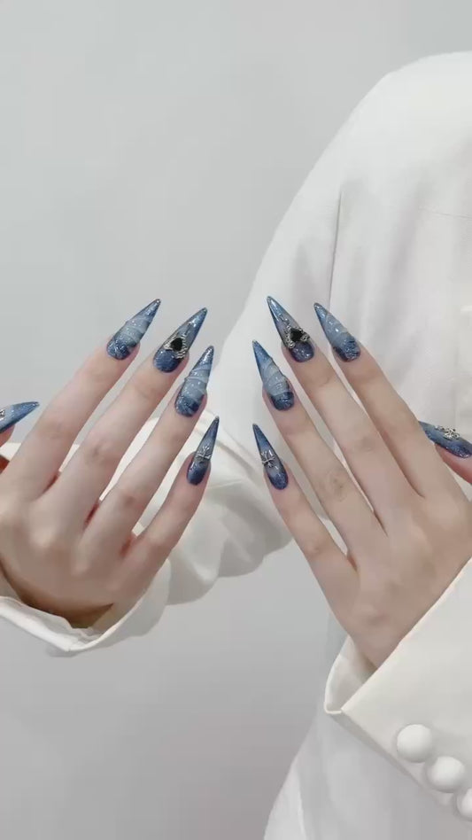 Blue Gradient Mystic Glam Nails