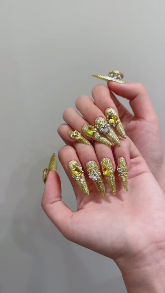 Gold Luxury Butterfly Gemstone Sparkle Press - on Nails