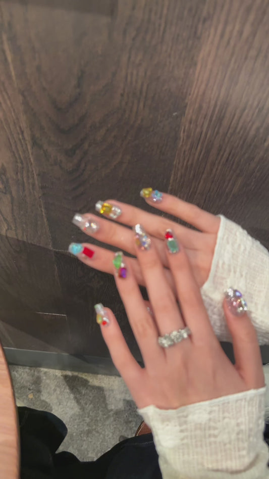 Colorful Gem Sparkle Handmade Press - on Nails