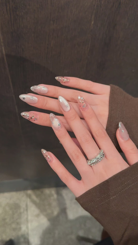 Soft - pink Star Sparkle Press - on Nails
