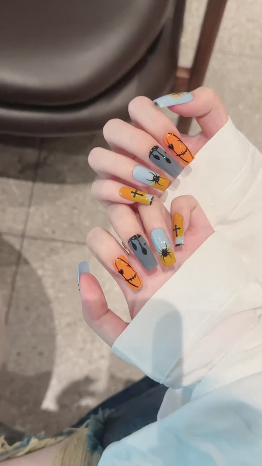 Halloween - themed Pumpkin Spider Cross Press - on Nails