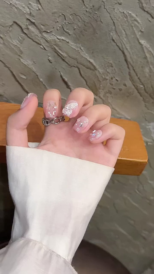 Pink Butterfly Sparkle Press - on Nails