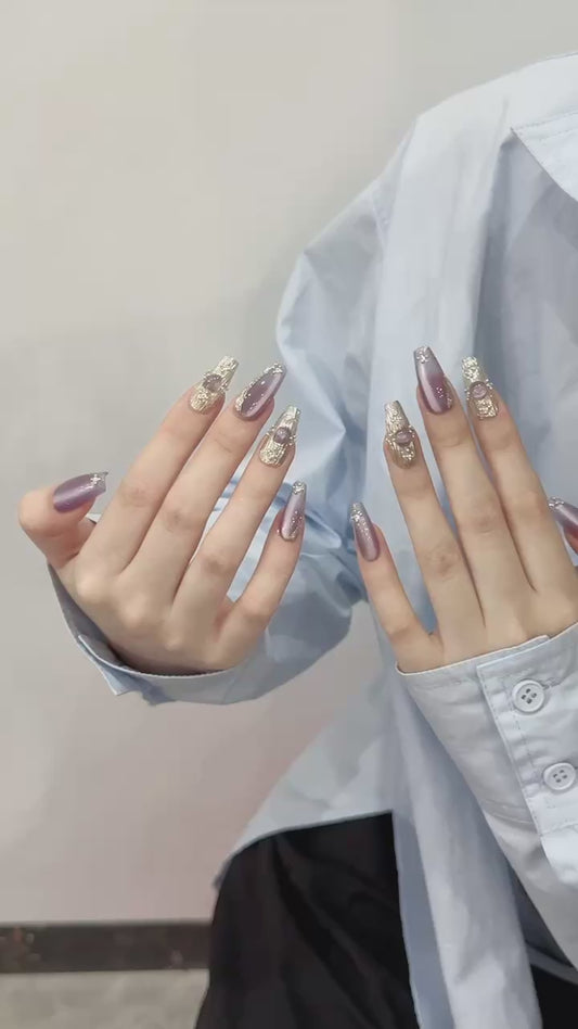 Lavender - Gold Gemstone Diamond Elegant Press - on Nails
