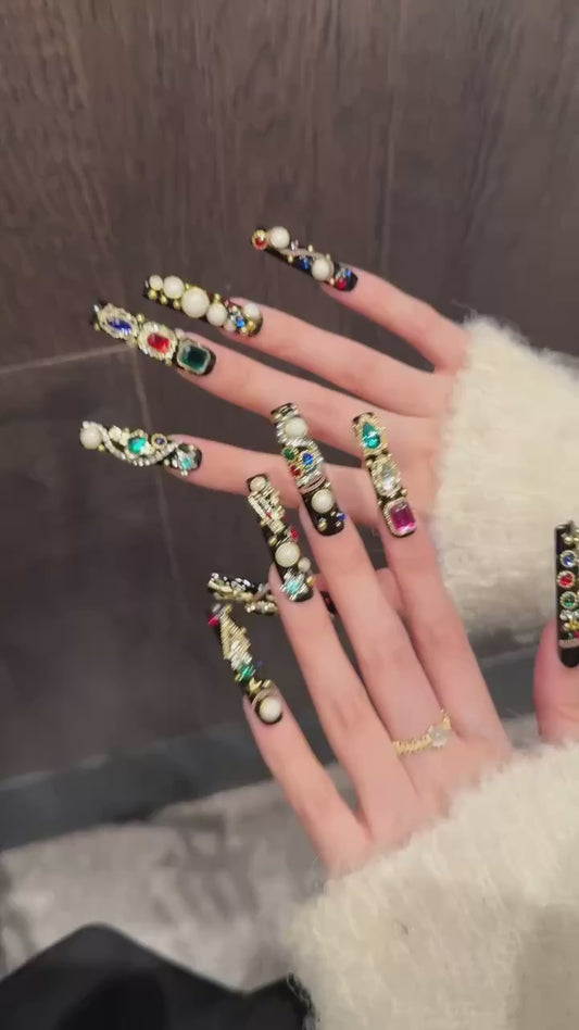 Black Gothic Gemstone Luxury Press - on Nails