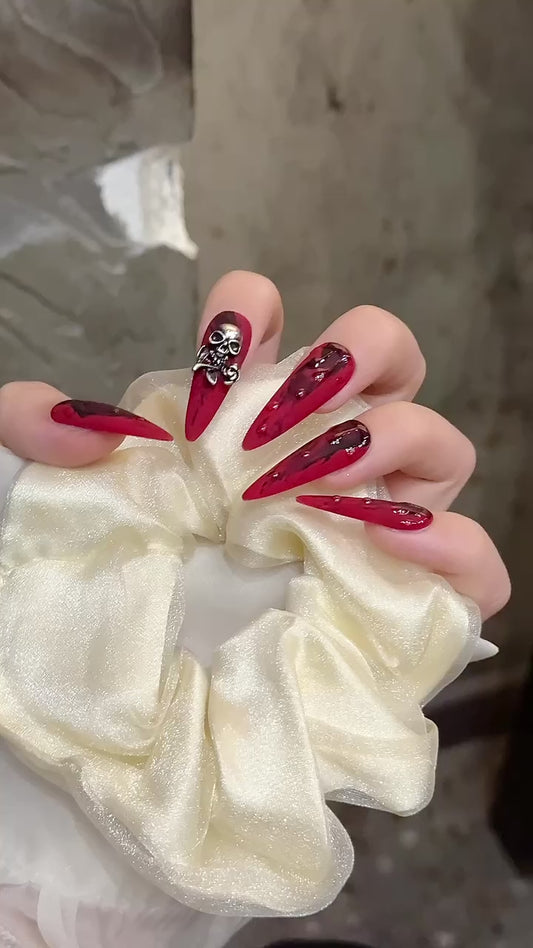 Dark Red Skull Chic Nails