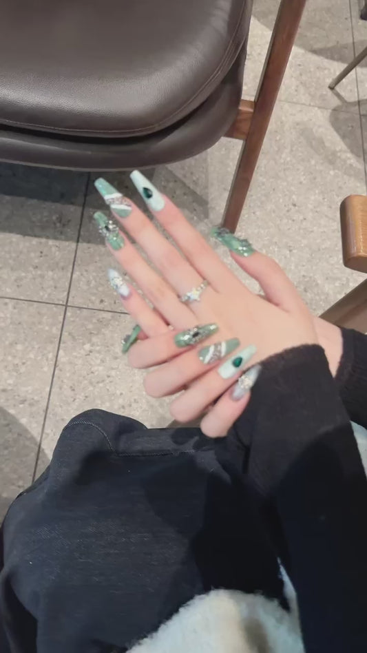 Emerald Dark Spider Glam Nails